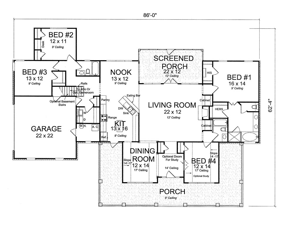Floor Plan First Story of Ranch Plan #178-1273