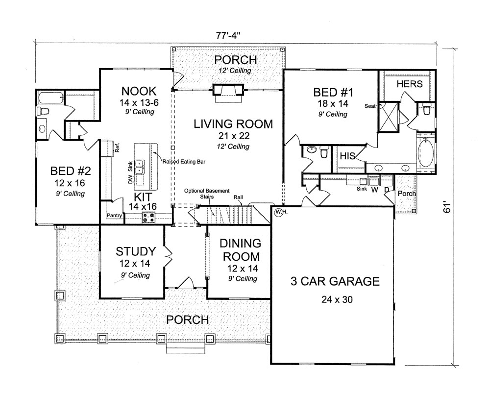 Floor Plan First Story of Country Plan #178-1274