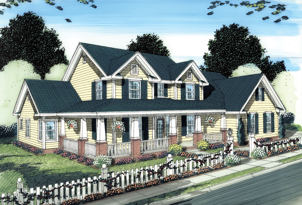 Front elevation of Colonial home (ThePlanCollection: House Plan #178-1274)