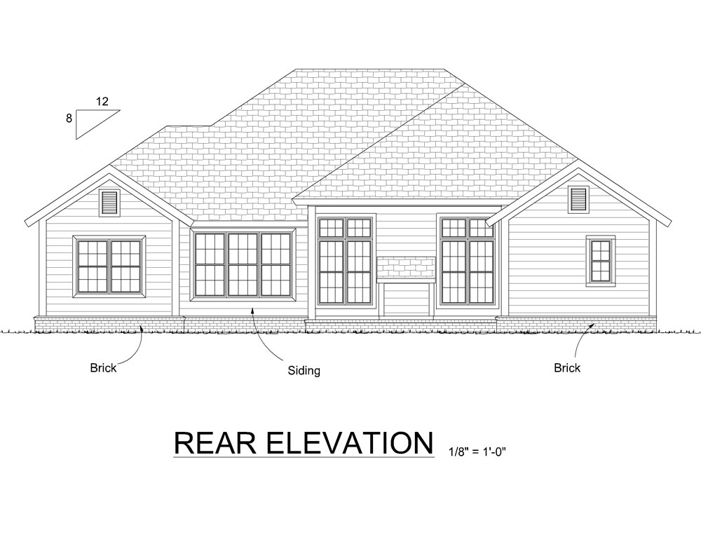 Home Plan Rear Elevation of this 4-Bedroom,1890 Sq Ft Plan -178-1276