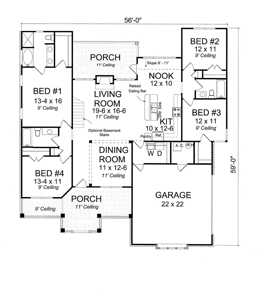 Floor Plan First Story of Traditional Plan #178-1276