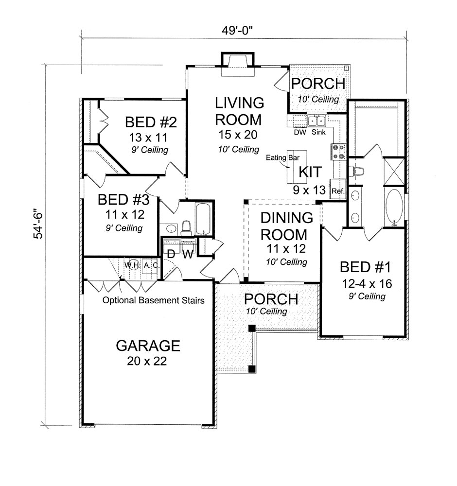 Floor Plan First Story of Traditional Plan #178-1277