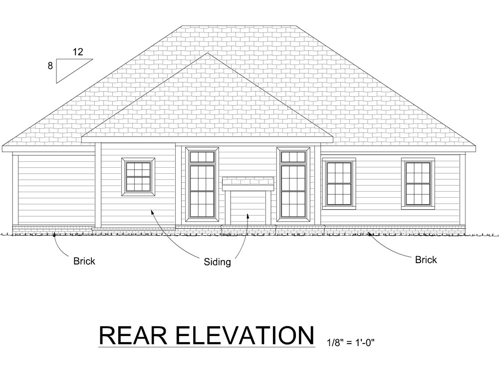Home Plan Rear Elevation of this 3-Bedroom,1485 Sq Ft Plan -178-1277