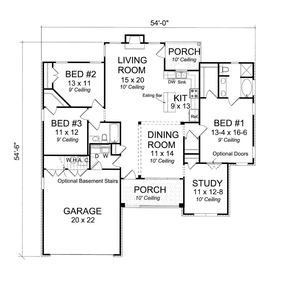 Floor Plan First Story of Traditional Plan #178-1279