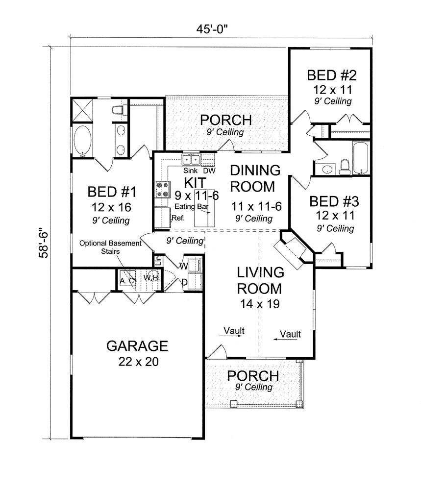 Floor Plan First Story of Craftsman Plan #178-1282