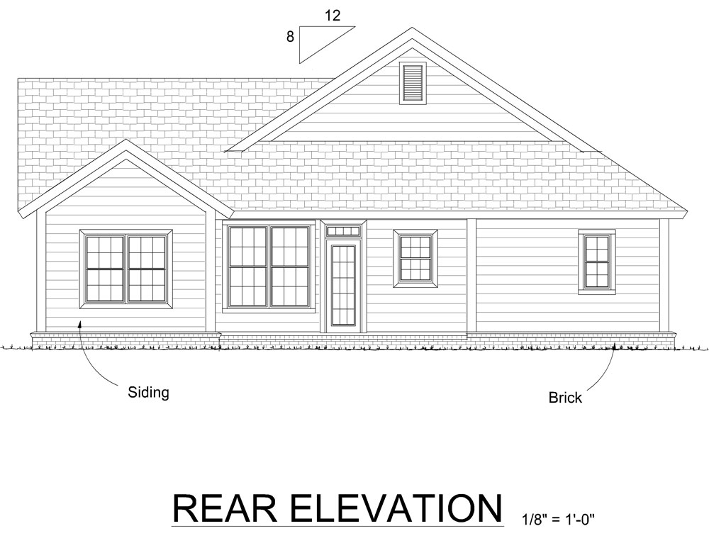 Home Plan Rear Elevation of this 3-Bedroom,1339 Sq Ft Plan -178-1282