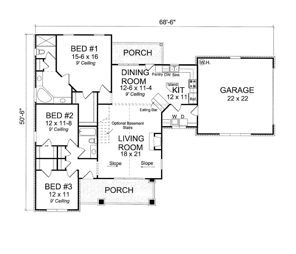 Floor Plan First Story of Ranch Plan #178-1283