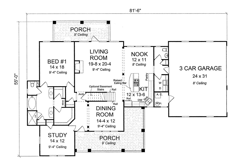 Floor Plan First Story of Craftsman Plan #178-1284