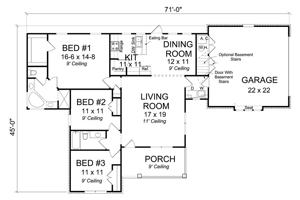 Floor Plan First Story of Traditional Plan #178-1288