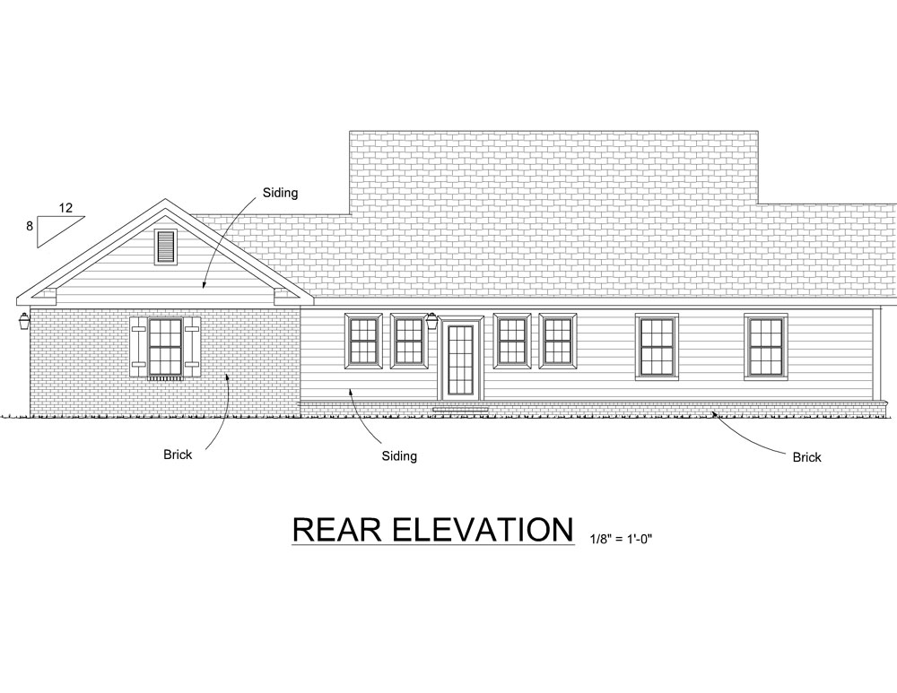 Home Plan Rear Elevation of this 3-Bedroom,1452 Sq Ft Plan -178-1288