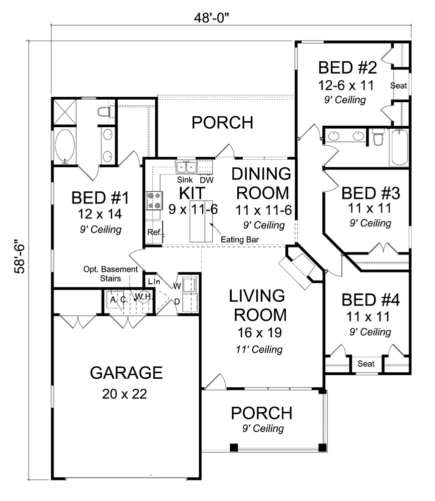 Floor Plan First Story of Ranch Plan #178-1289