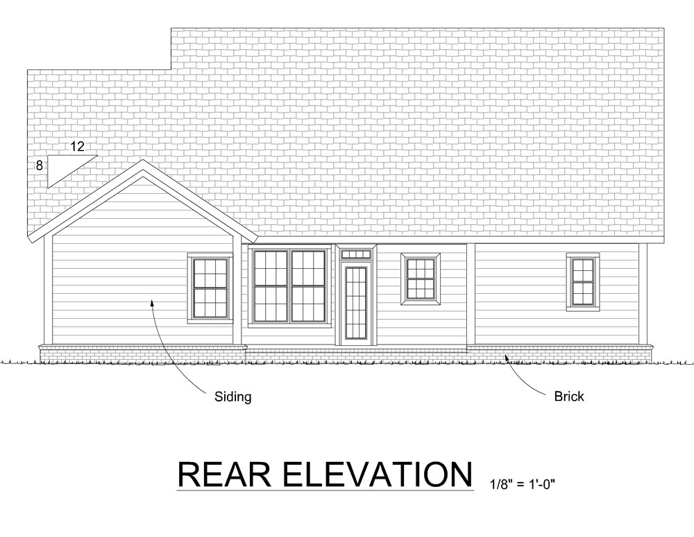 Home Plan Rear Elevation of this 4-Bedroom,1571 Sq Ft Plan -178-1289