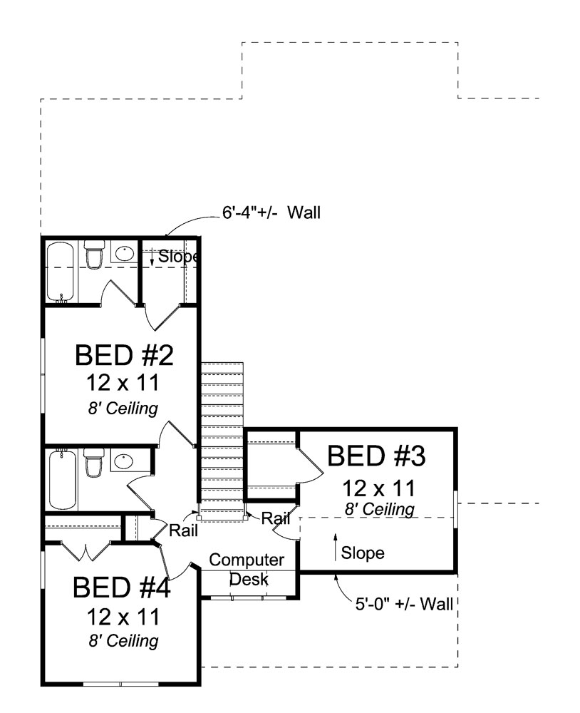 Floor Plan Second Story of Traditional Plan #178-1290