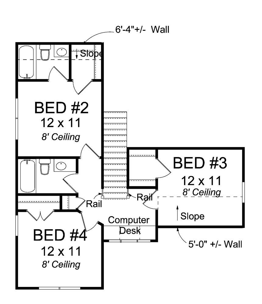 Floor Plan Second Story of Traditional Plan #178-1290
