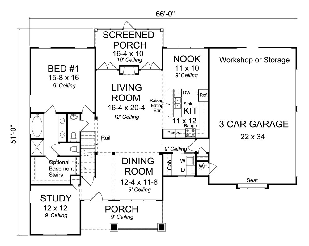Floor Plan First Story of Traditional Plan #178-1290