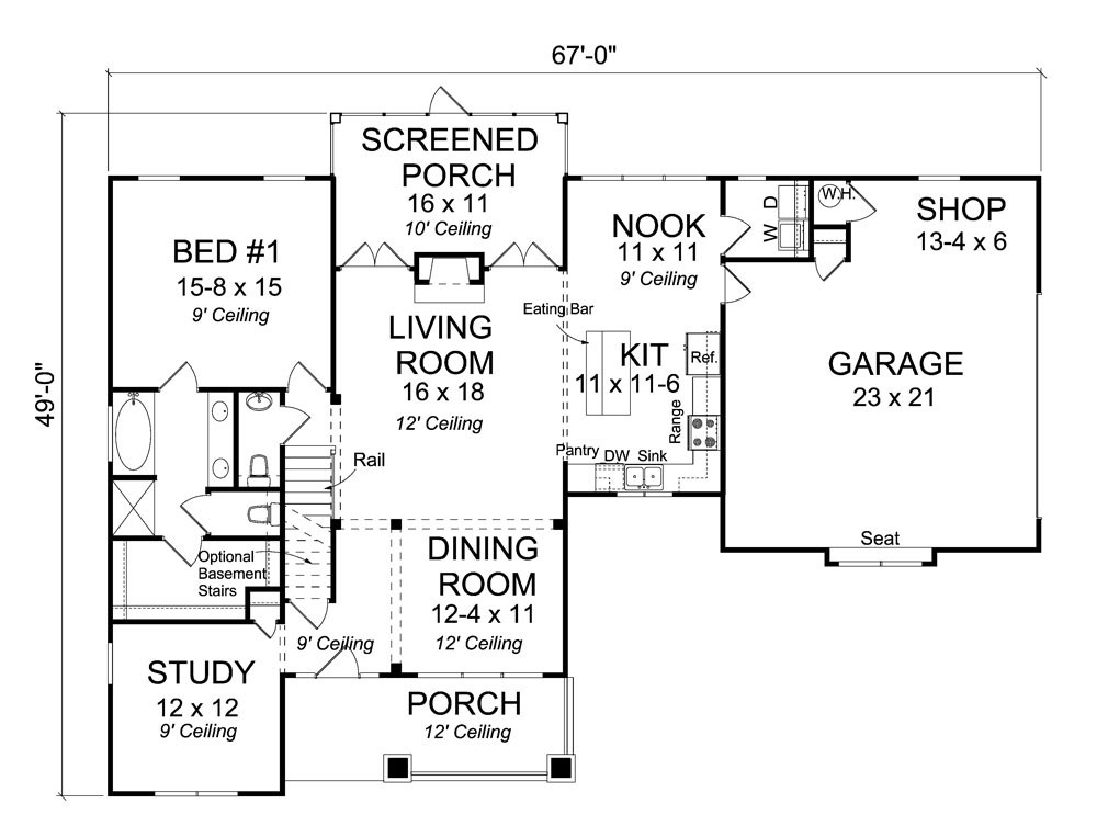 Floor Plan First Story of Craftsman Plan #178-1291