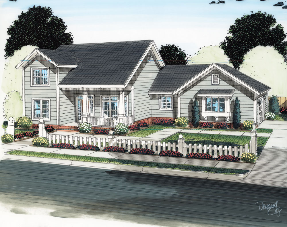 Front elevation of Craftsman home (ThePlanCollection: House Plan #178-1291)