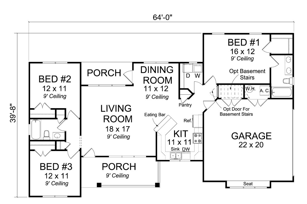 Floor Plan First Story of Ranch Plan #178-1293