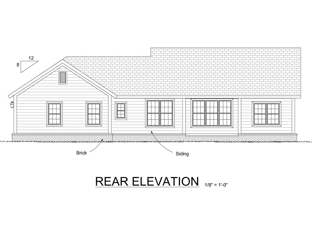 Home Plan Rear Elevation of this 3-Bedroom,1342 Sq Ft Plan -178-1293