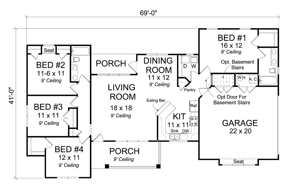 Floor Plan First Story of Traditional Plan #178-1294