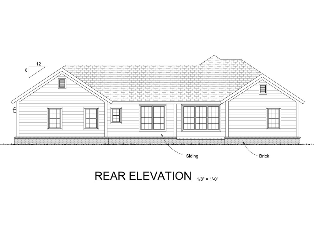 Home Plan Rear Elevation of this 4-Bedroom,1561 Sq Ft Plan -178-1294