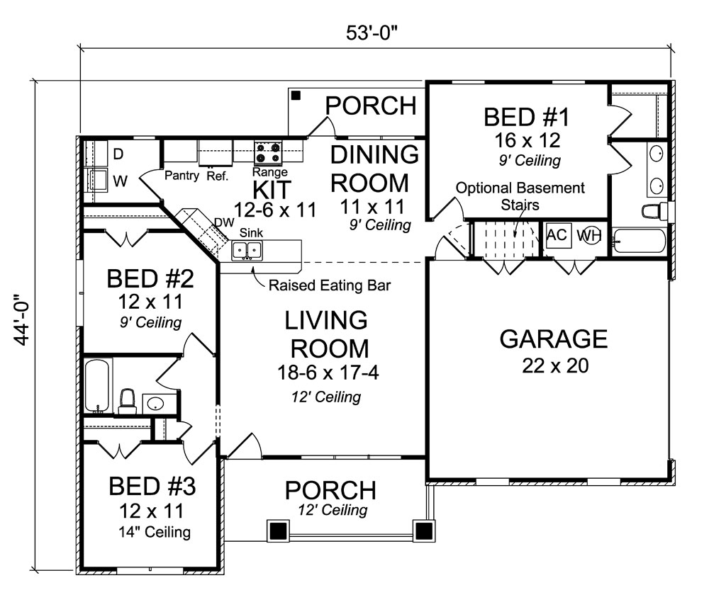 Floor Plan First Story of Ranch Plan #178-1296