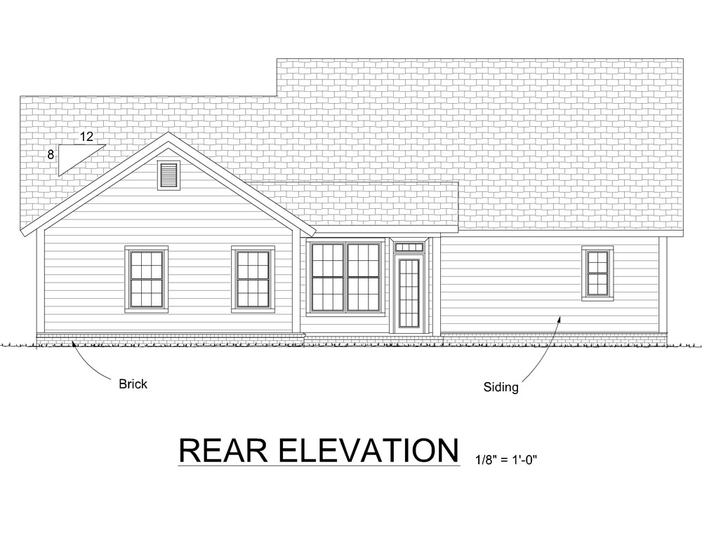 Home Plan Rear Elevation of this 3-Bedroom,1332 Sq Ft Plan -178-1296