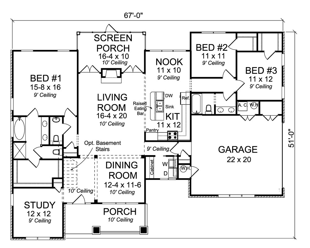 Floor Plan First Story of Traditional Plan #178-1297