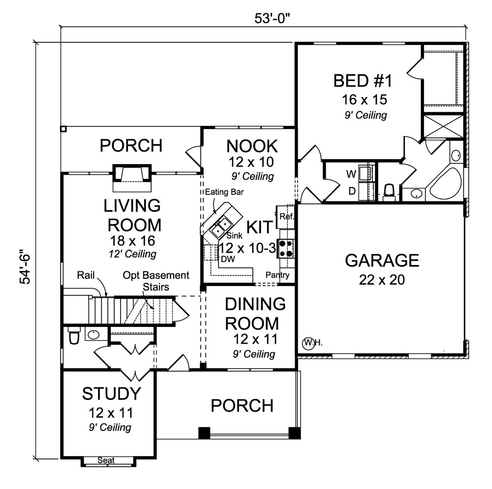 Floor Plan First Story of Traditional Plan #178-1298