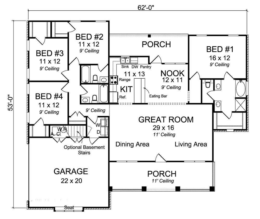 Floor Plan First Story of Country Plan #178-1300