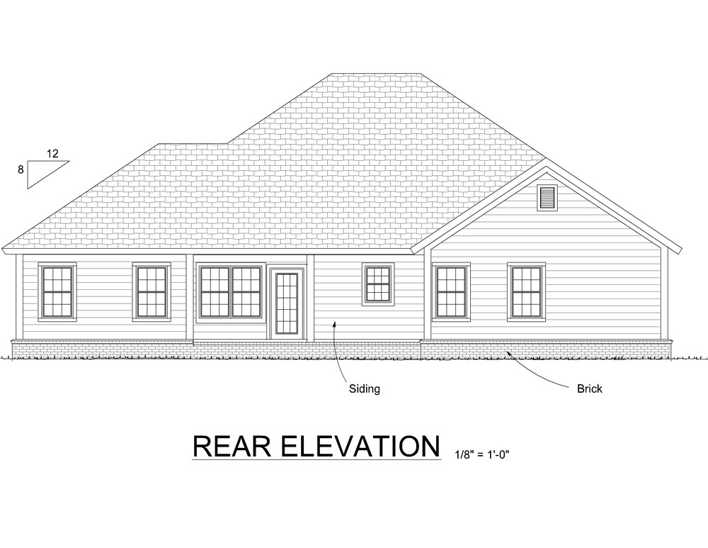 Home Plan Rear Elevation of this 4-Bedroom,1884 Sq Ft Plan -178-1300