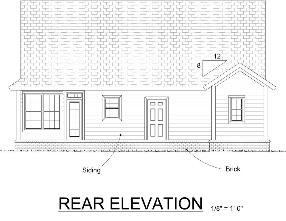 Home Plan Rear Elevation of this 3-Bedroom,1549 Sq Ft Plan -178-1302