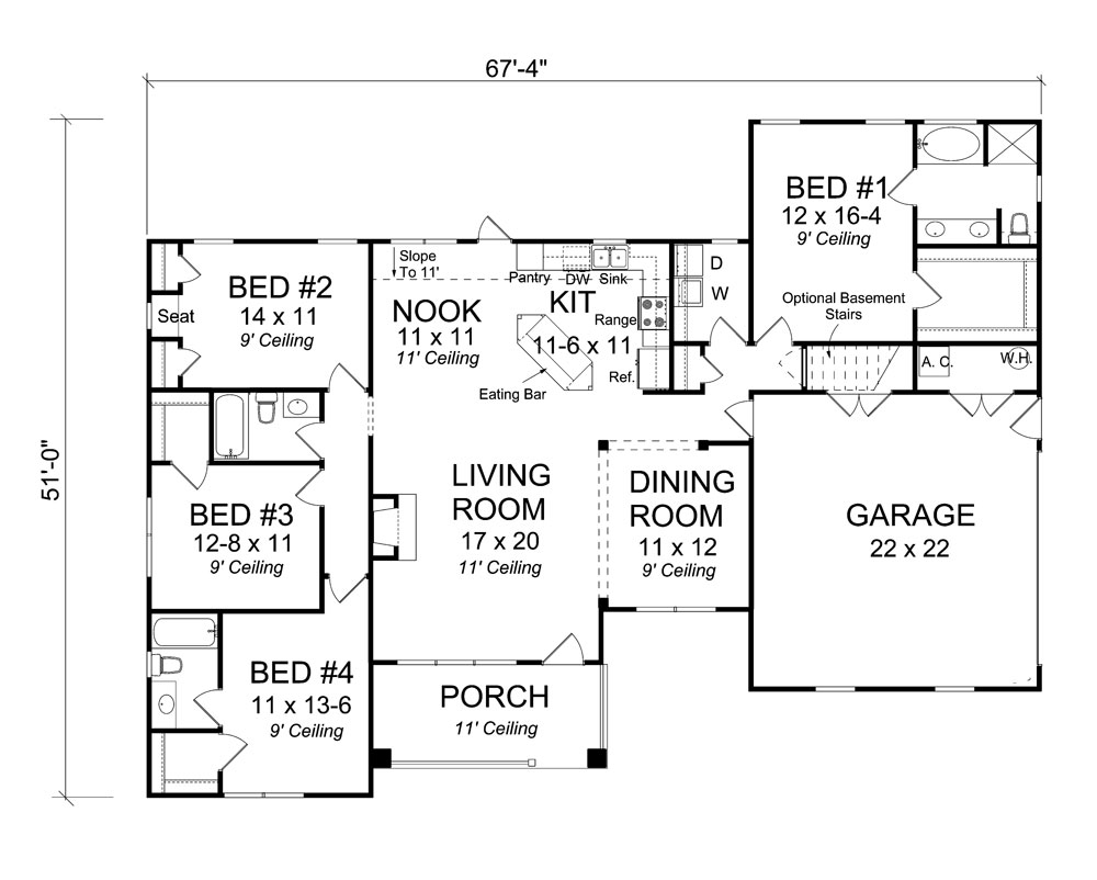 Floor Plan First Story of Ranch Plan #178-1304