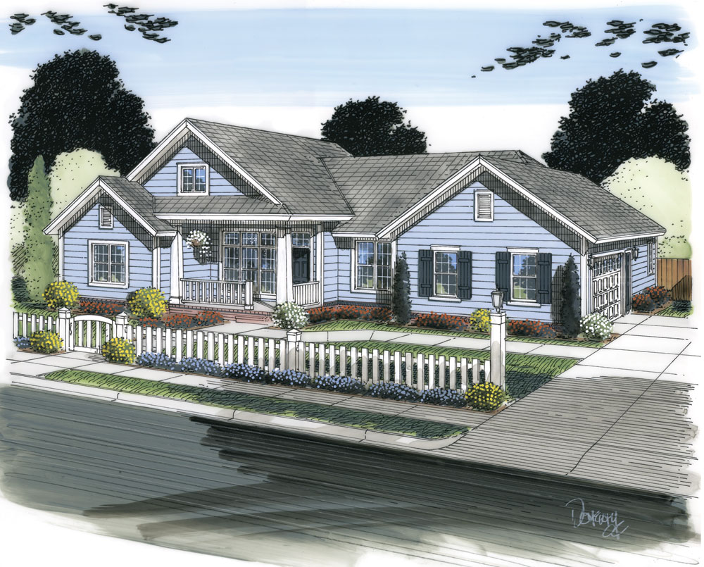 Front elevation of Ranch home (ThePlanCollection: House Plan #178-1304)