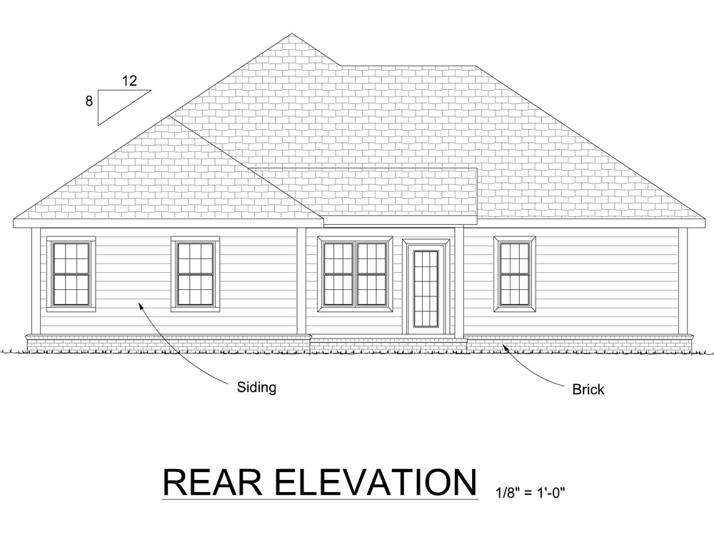 Home Plan Rear Elevation of this 3-Bedroom,1360 Sq Ft Plan -178-1306