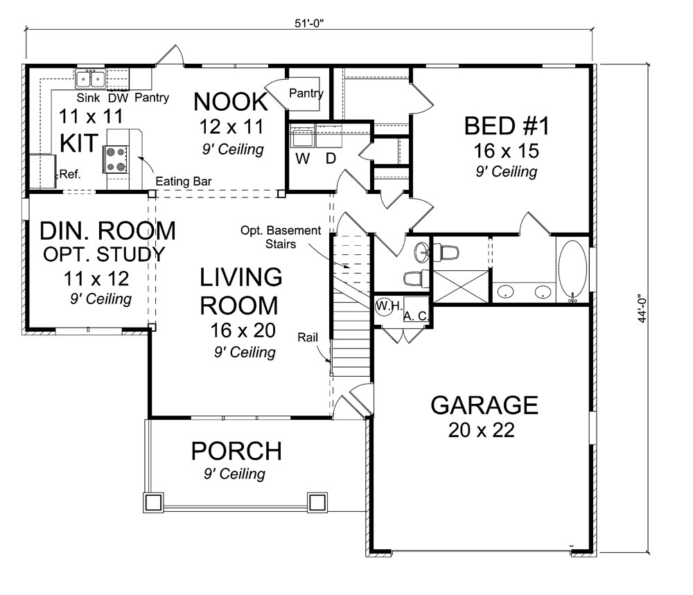 Floor Plan First Story of Traditional Plan #178-1307