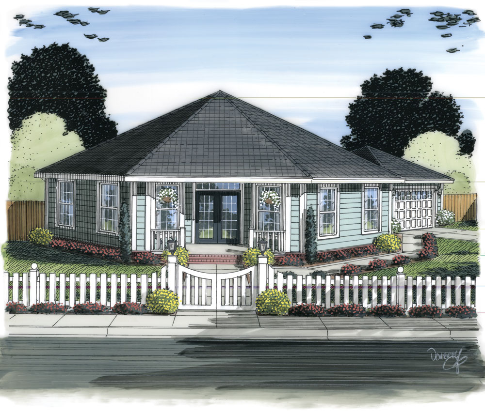Front elevation of Ranch home (ThePlanCollection: House Plan #178-1311)