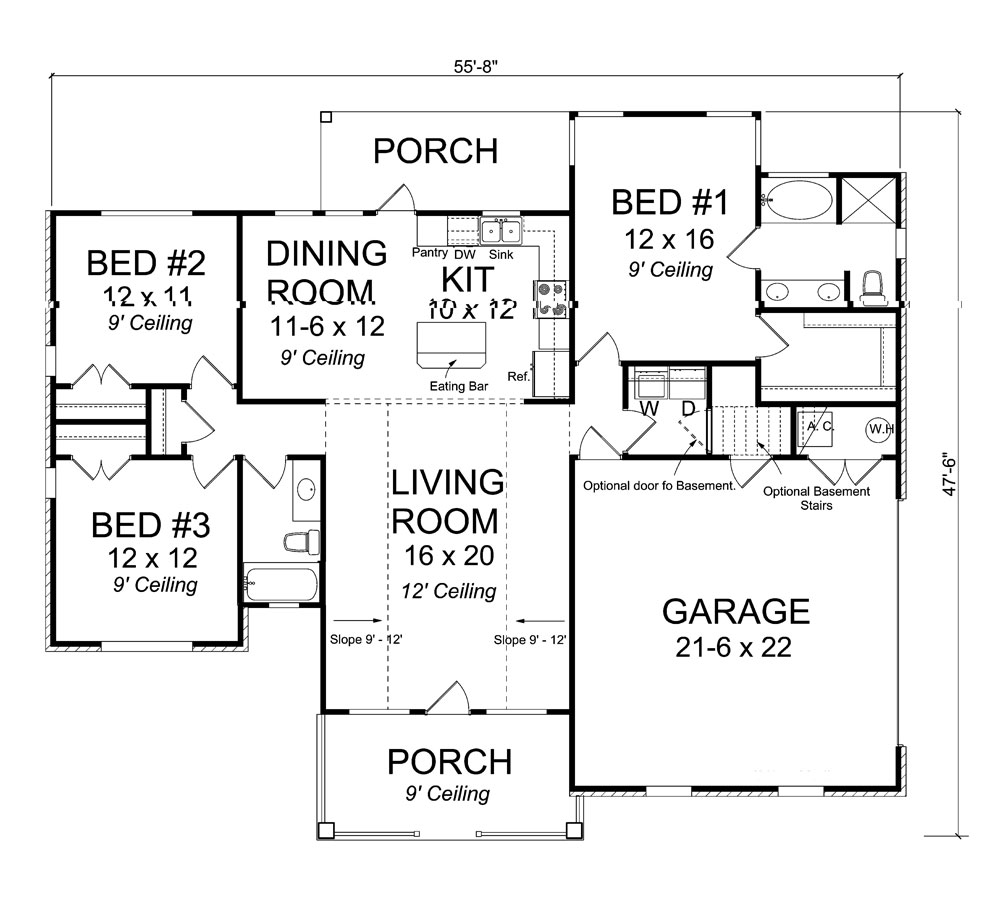 Floor Plan First Story of Ranch Plan #178-1313