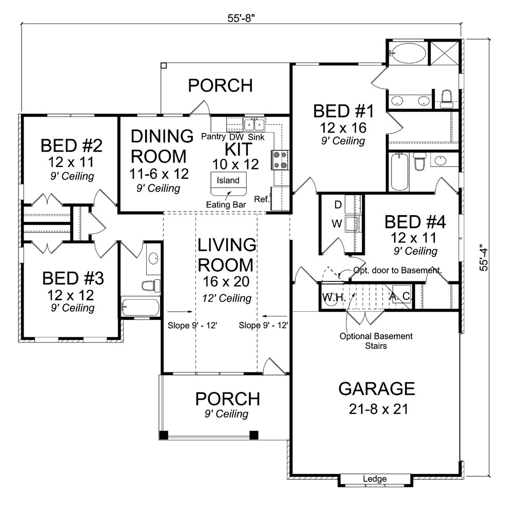 Floor Plan First Story of Ranch Plan #178-1314
