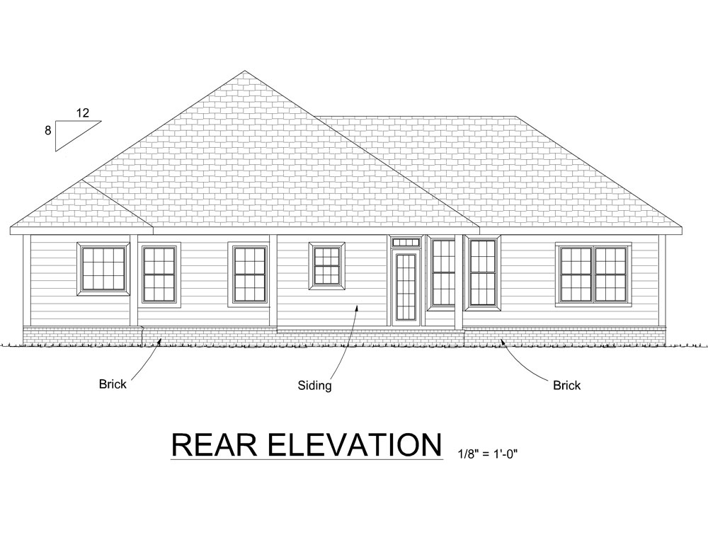 Home Plan Rear Elevation of this 4-Bedroom,1682 Sq Ft Plan -178-1314