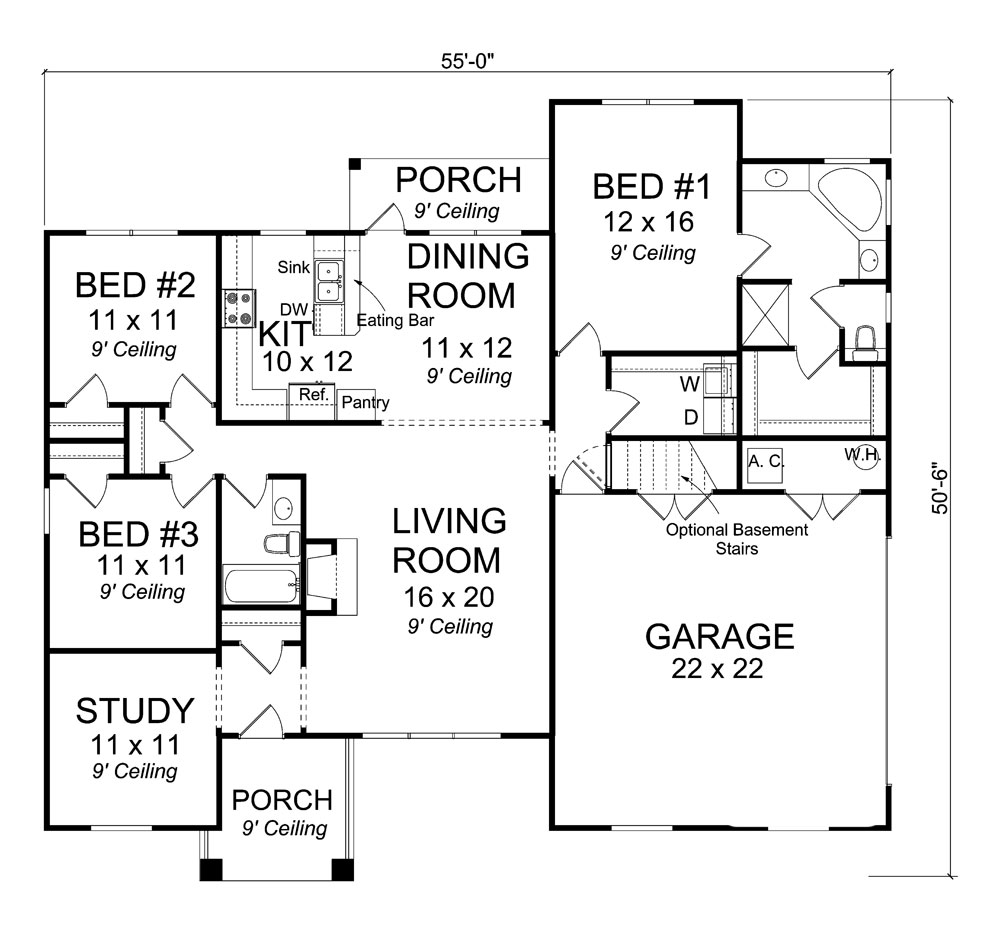 Floor Plan First Story of Traditional Plan #178-1317