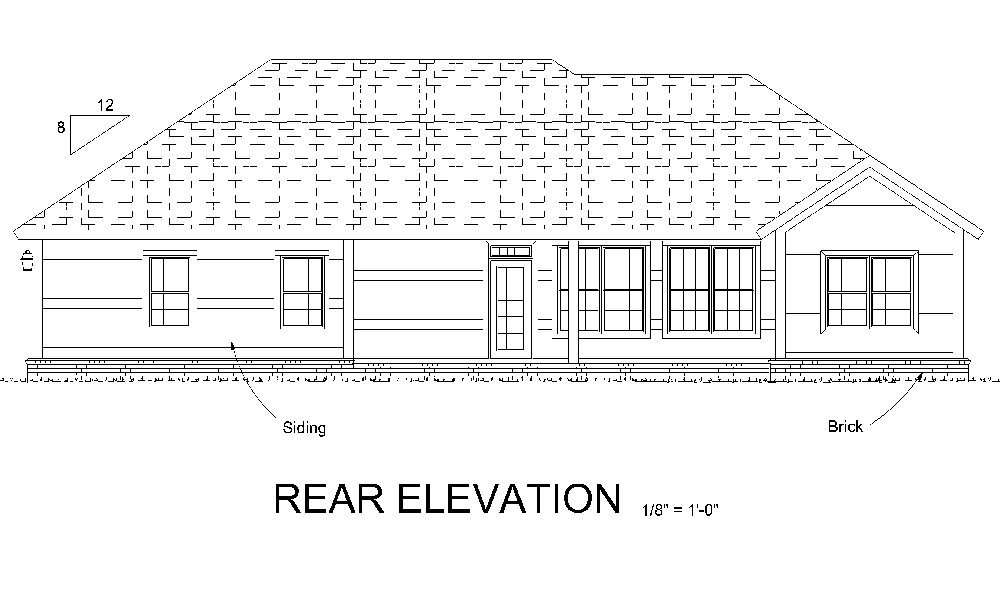 Home Plan Rear Elevation of this 3-Bedroom,1452 Sq Ft Plan -178-1318