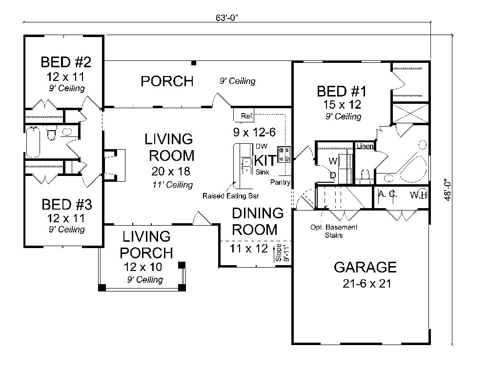 Floor Plan First Story of Ranch Plan #178-1318