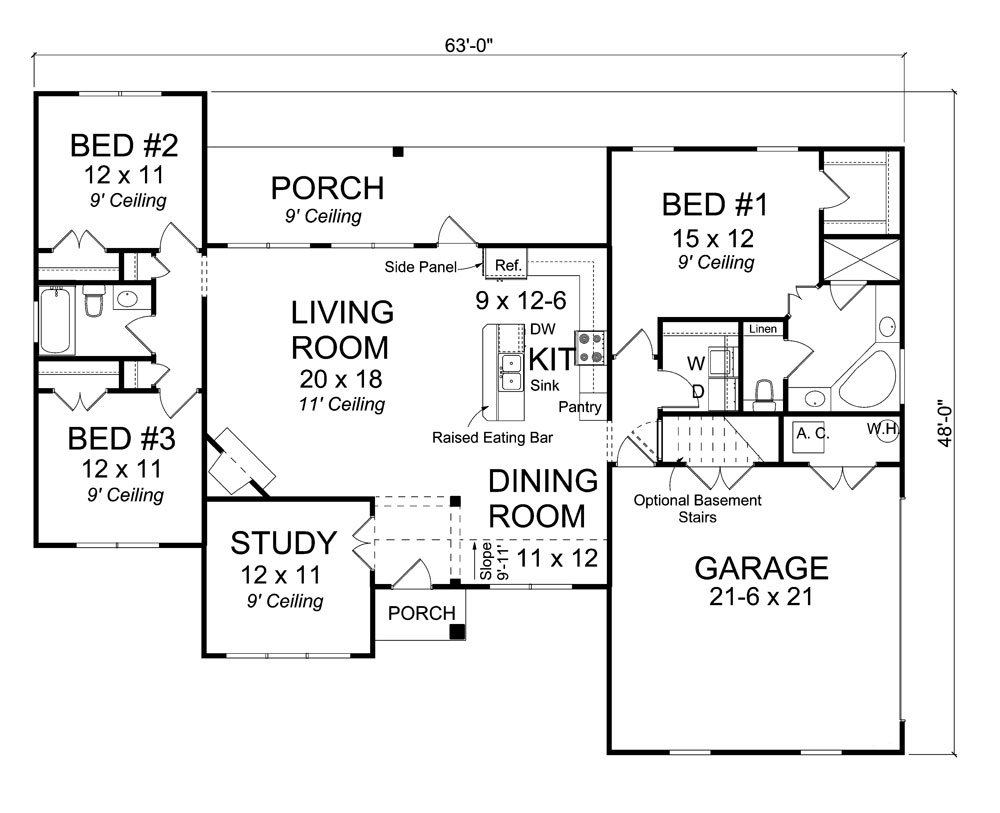 Floor Plan First Story of Traditional Plan #178-1319