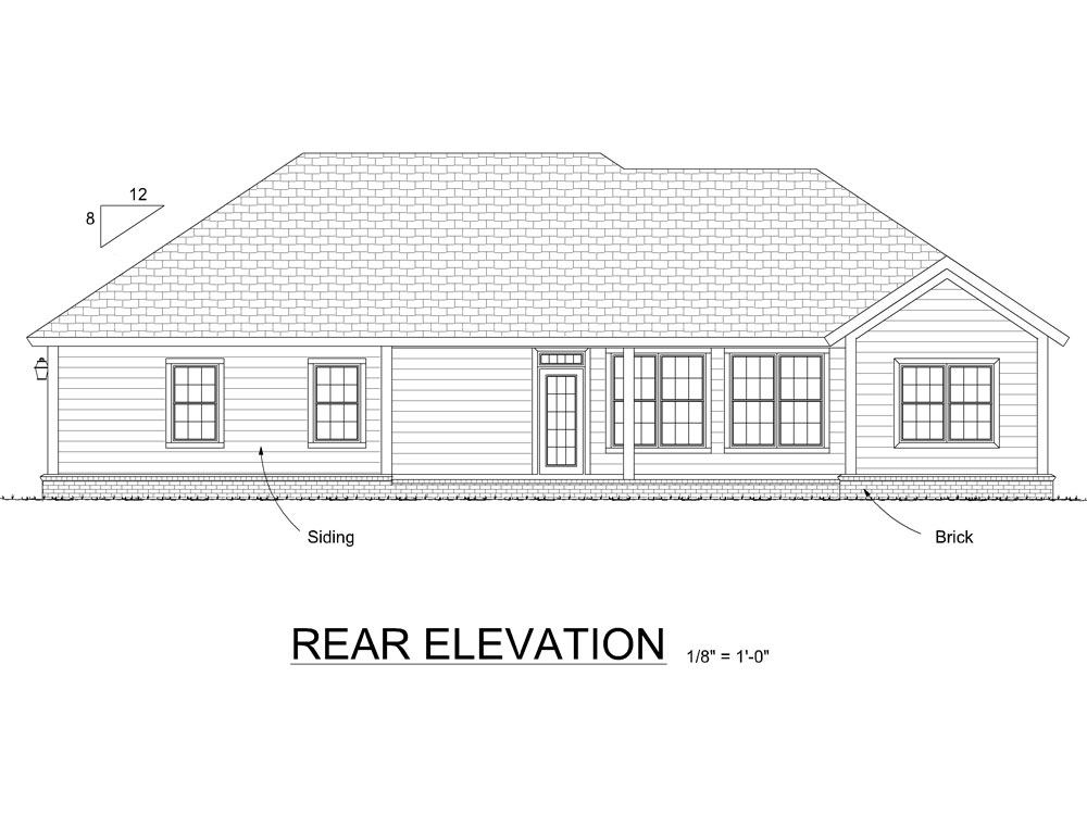 Home Plan Rear Elevation of this 3-Bedroom,1631 Sq Ft Plan -178-1319