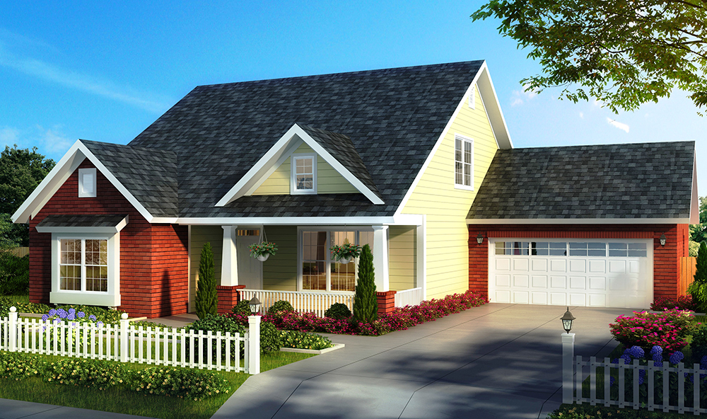Front elevation of Craftsman home (ThePlanCollection: House Plan #178-1329)