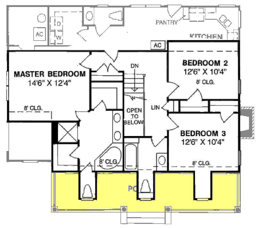 Floor Plan Second Story of Colonial Plan #178-1332