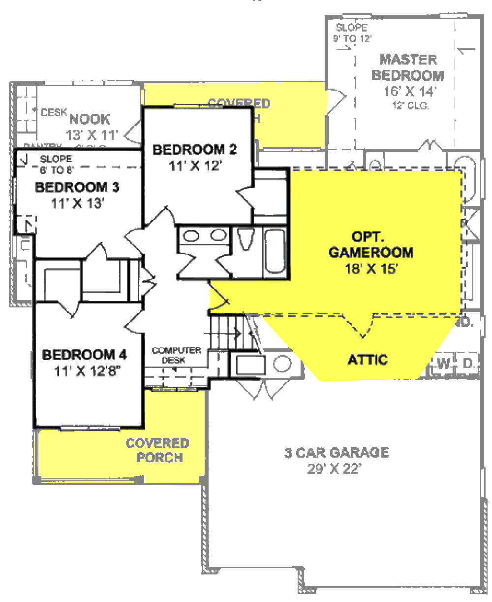 Floor Plan Second Story of Country Plan #178-1334