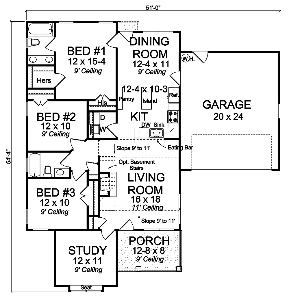 Floor Plan First Story of Cottage Plan #178-1342
