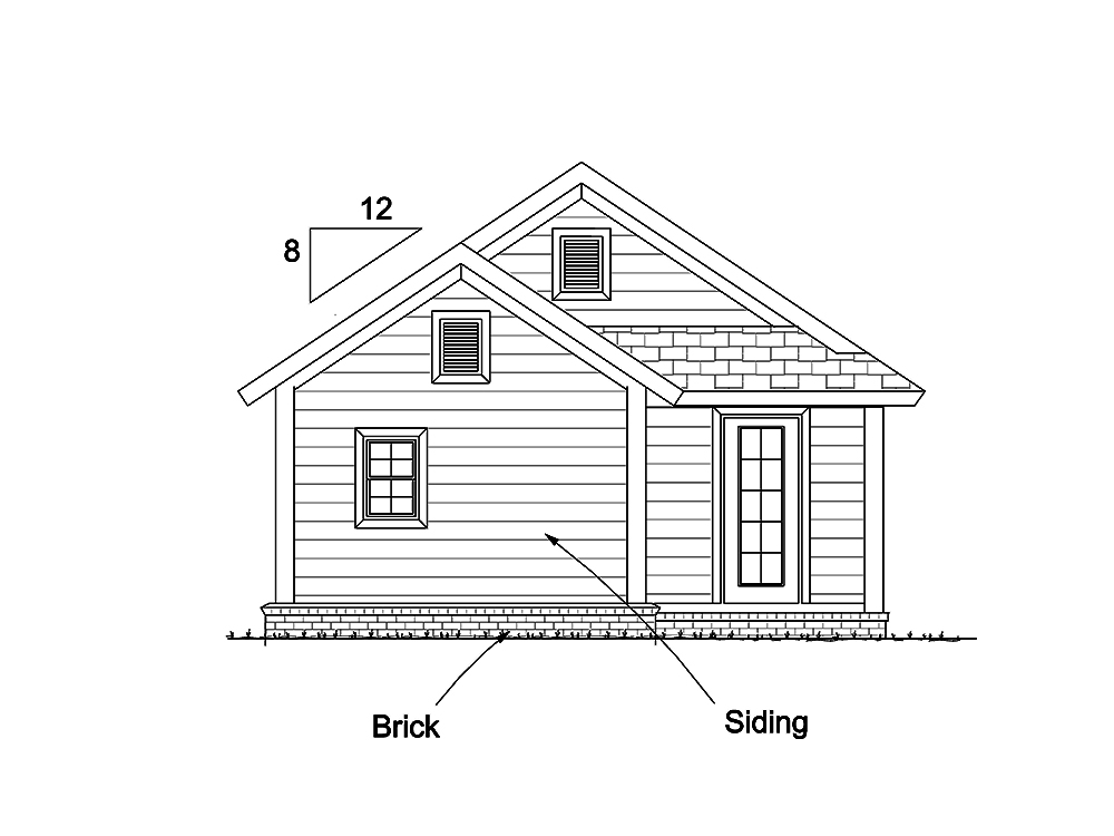 Home Plan Rear Elevation of this 1-Bedroom,550 Sq Ft Plan -178-1344